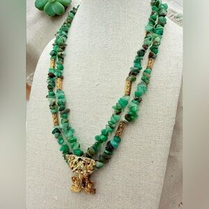 Artisan Chrysoprase Chip Necklace w R 925 Stamp Sterling Frog Pendant Green 18”